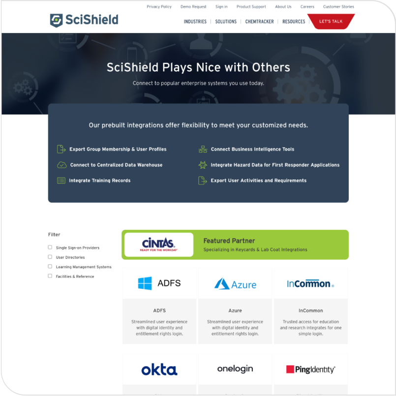Scishield System Integration Landing page